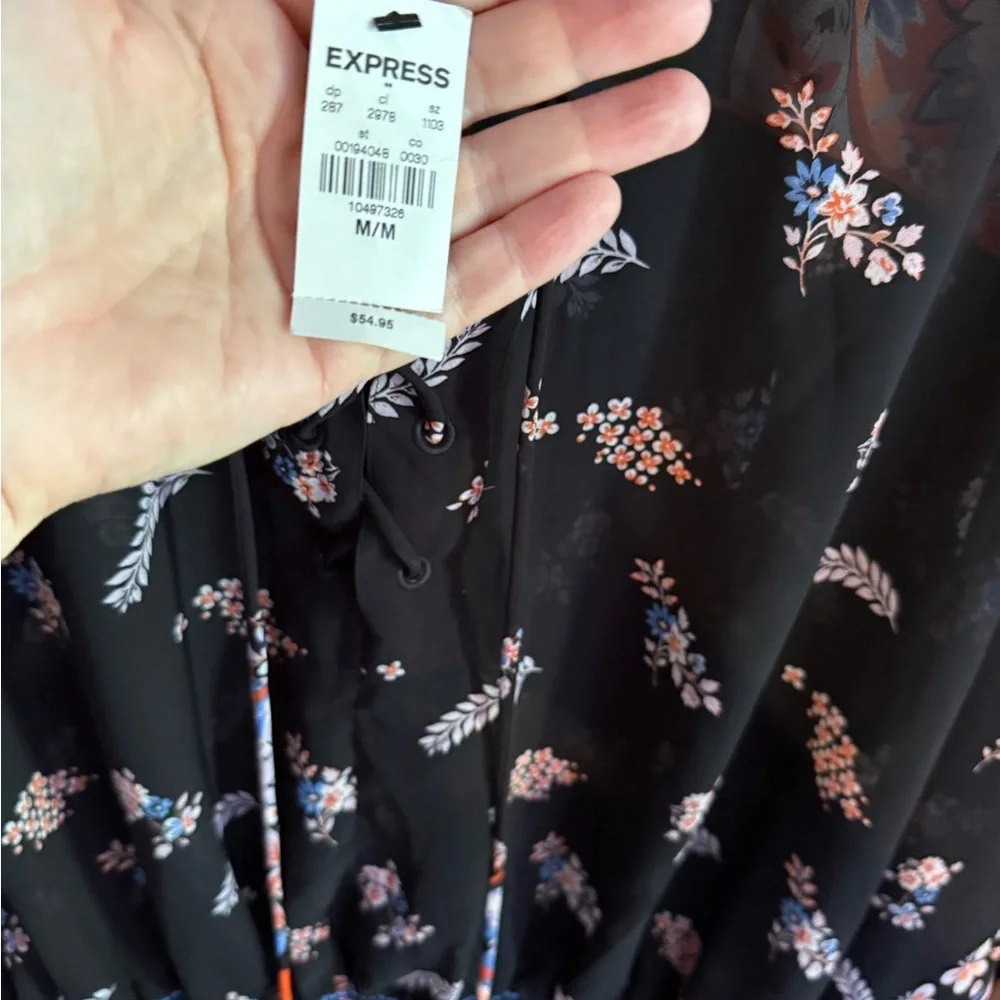 Express Black Floral Blouse with Orange Accents - Picture 4 of 9